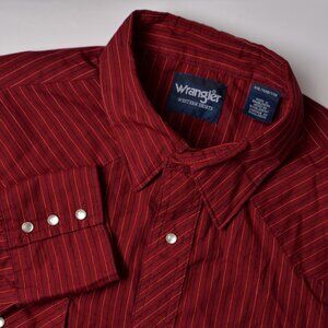 Wrangler Mens XXL Red Striped Pearl Snap Western Long Sleeve Shirt